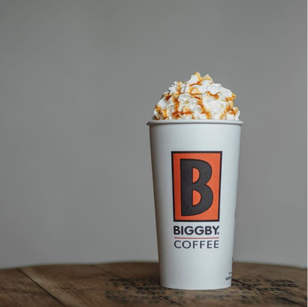 Bigby coffee cup with whip cream and caramel