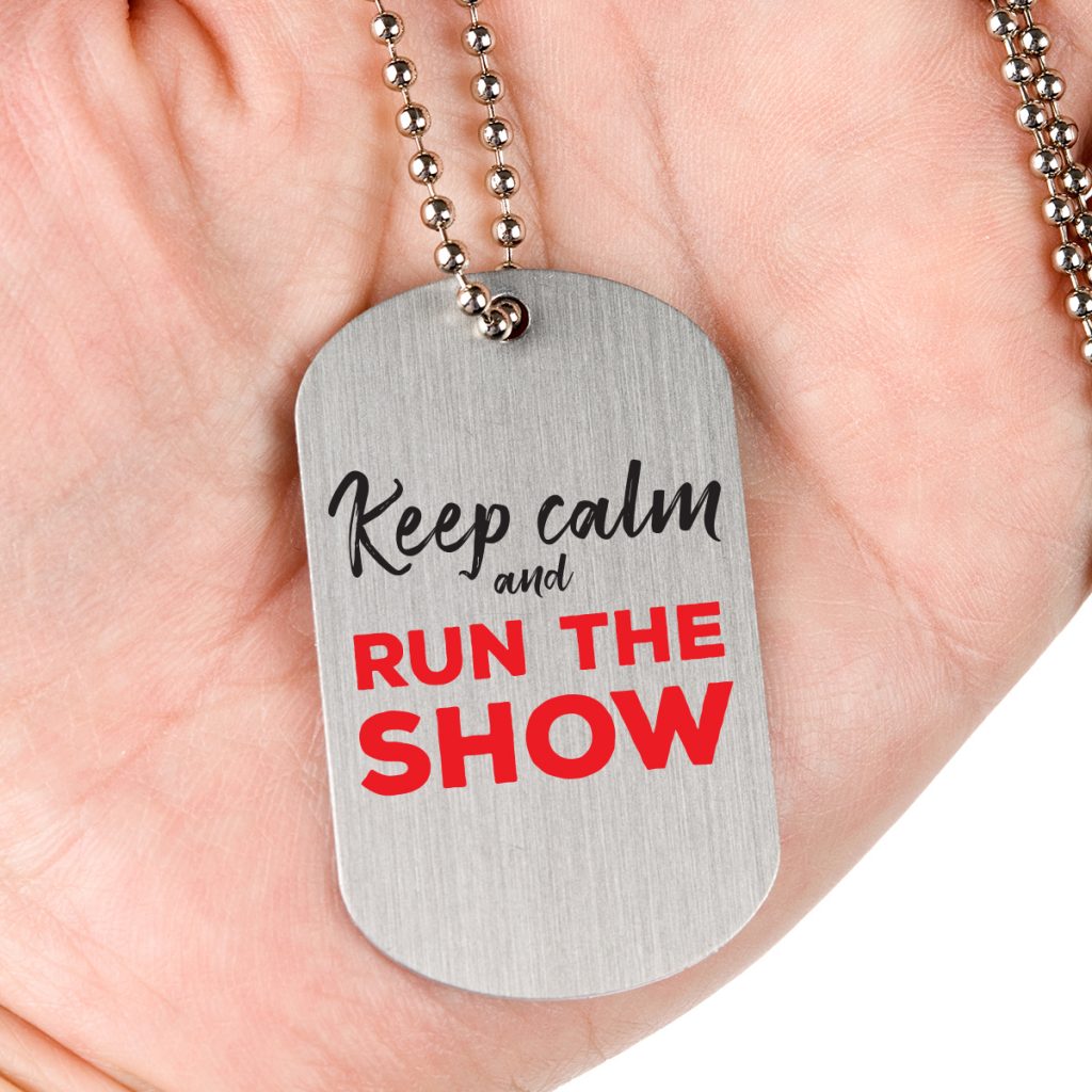 keep calm and run the show pendant