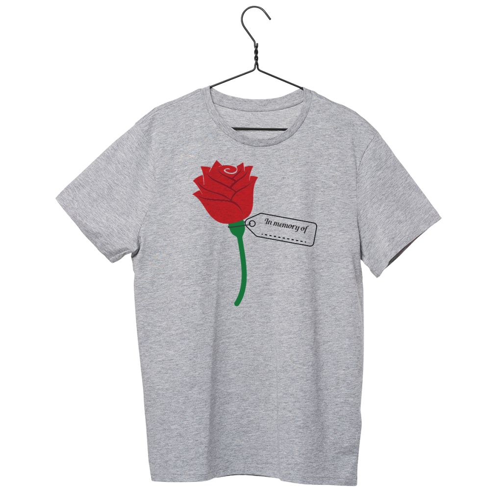grey tee on a hanger, isolated, with poppy seed flower for Memorial Day