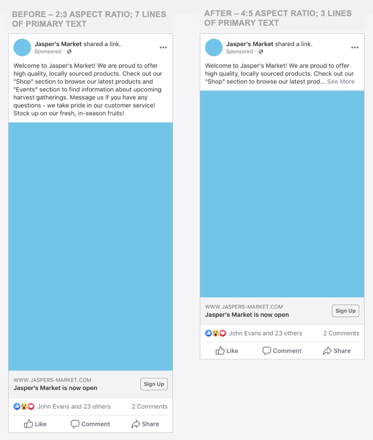Mobile formatting on facebook example